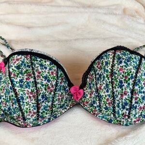 True Vintage Victoria's Secret SEXY LITTLE THINGS Floral Print Satin Bra 36C